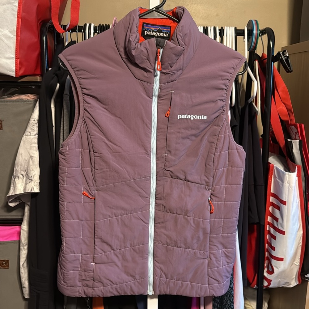 Patagonia Mauve Quilted Vest with Orange Accents